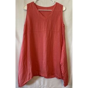 Women's 100% Linen Coral Tunic Top Sleeveless Oversized Asymmetrical Hem M/L